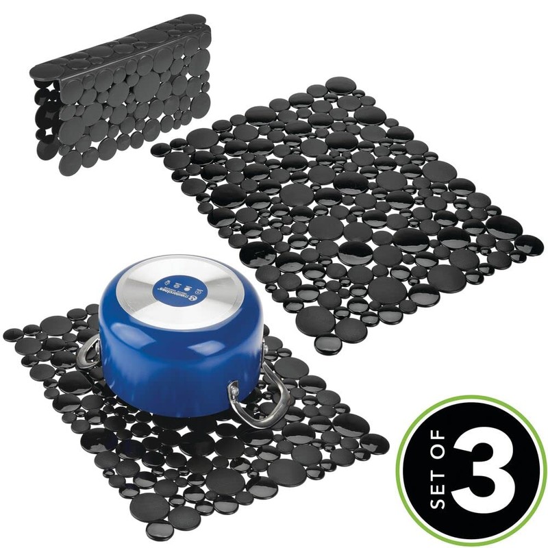 mDesign Decorative Kitchen Plastic Sink Protector Set, Quick Draining -