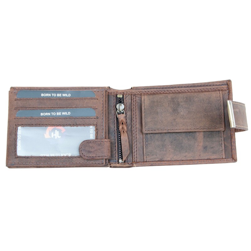 Men's Brown Natural Leather Wallet with a Shark, brown, Minimalist