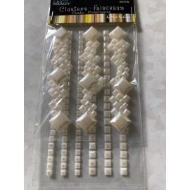 CRYSTAL STICKER 2 SHEETS CLUSTERS WHITE PEARL SQUARE CLUSTERS MULTI-SIZE 9PCS
