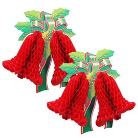 Hanging Honeycomb 2PCS Red Bell Paper Christmas Bell Hanging Christmas Decorations Ceiling Wall Hanging Party Supplies Home Decor Photo Backdrop