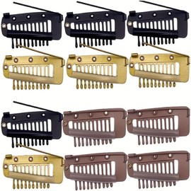 LYSAIMG 15 Pcs Wig Clips,Chunni Clips with Safety Pins,3 Color Hair Extension Clips,Strong Chunni Grip Hair Clip,Metal Wig Clips,DIY Chunni Clips Comb,Portable Wig Clips to Secure Wig for Women Men