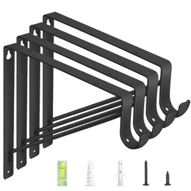 4-Pack Closet Rod Bracket, 10.8x10.8Inch Closet Shelf Brackets Heavy Duty Wall Mounted, Matte Black Steel Closet Rod Support Brackets Holder, 300 Lbs Load Capacity with Anchors Screws