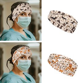 Gomyblomy 2 Pcs Cute Nurse Headbands with Buttons for Mask, Non Slip Wide Headbands for Women Nurse Doctors Ear Protection Holder Elastic Soft Hair Bands Yoga Running Sweatband