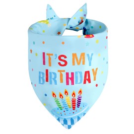 Agroon Boy Dog Birthday Bandana Blue Large 1PCS, Durable Triangle Reversible Scarf Bibs Handkerchief for Puppy Pet