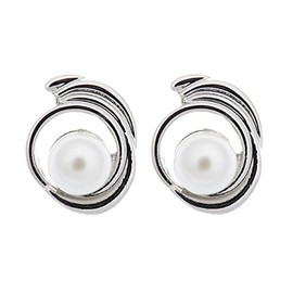 Clip On Earrings - Silver Plated Swirl With A Large Pearl - Viola