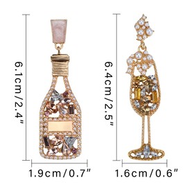 2 Pairs Champagne Bottle Drop Dangle Earrings for Women,Sparkly Rhinestone Earrings Statement Fashion Prom New Years Jewelry Gift