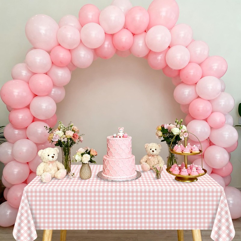 4 Pack Pink Gingham Tablecloths, Pink and White Checkered Tablecloths