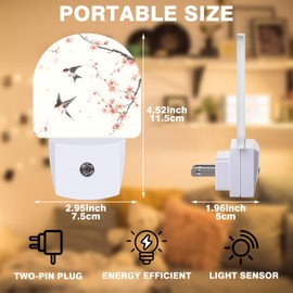FOISIIAEA Night Light, Spring Bird and Peach Blossom Night Lights Plug into Wall Dusk to Dawn Sensor Round Nightlight for Women Men Energy Efficient Led Lamp 0.5W for Stairway Hallway Bedroom