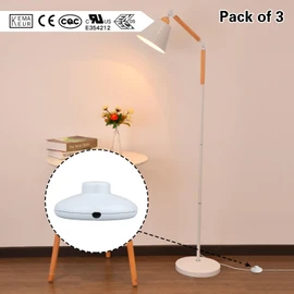 Helunsi 3Pcs Floor Lamp Foot Switch, White Foot Pedal Switch, Round Floor Lamps Foot Inline Switch, Step ON Off Spring Push Button, for Control Replacement Floor Lamp Extension Cord Parts - Pack of 3