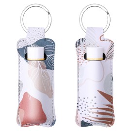 Gerkia Two-piece Chapstick Holder KeyChain，Cute Leather Women and Men Lip Balm Holder Lipstick Key Chain.