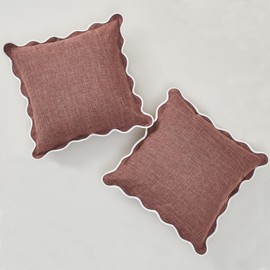 Mayler Yee Scalloped Throw Pillow Covers Set of 2 for Living Room, Soft Cotton & Cozy Linen, Boho Sytle Decorative Home (Brown, 18x18 Inch)