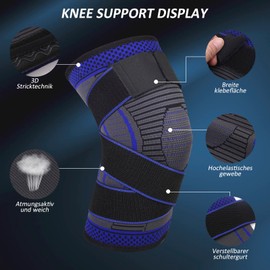 Ruilala Sports Knee Support 1 Piece Compression Knee Support Men Women Elastic Knee Sleeve Used for Meniscus Tear, Arthritis, Tendonitis, Fitness, Weightlifting Knee Warmer (Blue, XXL)