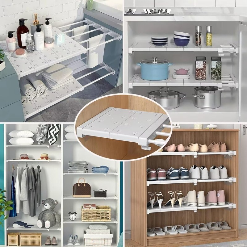 Tielag Extendable Closet Shelf, Expandable Shelves Wardrobe Storage Organiser, Adjustable
