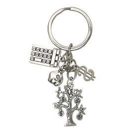 Money Keyring - Keyring with Calculator, Purse, Dollar Symbol and Coin Tree - Key Ring for Money Lovers - Key Ring for Bankers or Economists -, gray
