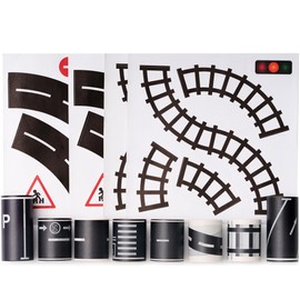 Songdao Road Tape & Curb Sticker Set 8 Rolls Black Highway Tape Traffic Decoration Masking Tape for Toy Car Vehicle Kit Kids Party Gift