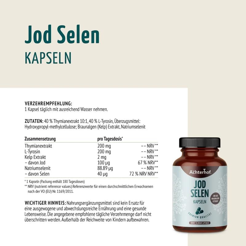 Iodine Selenium Capsules (Pack of 180) | 100 μg Iodine