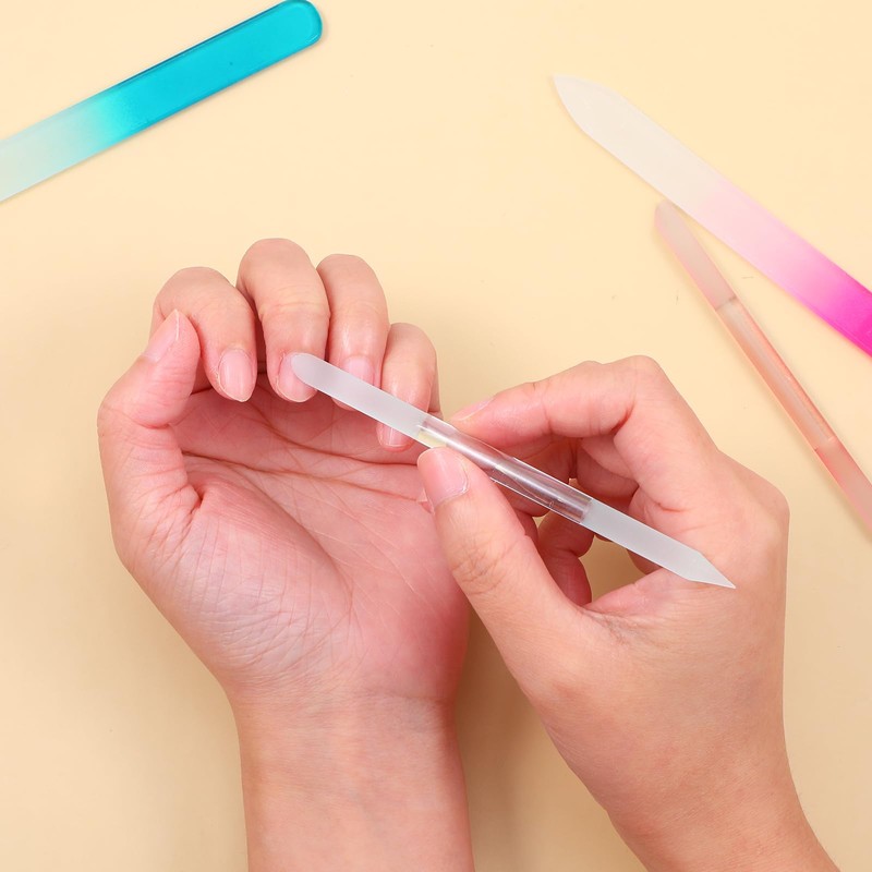 2Pcs Glass Cuticle Pusher with Leather Case & Nail Files