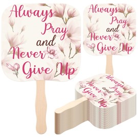 Sherr 50 Pcs Christian Inspirational Hand Held Fans Church Fans Religious Hand Fans Double Side Paper Fans Handheld Parlor Fans with Wooden Sticks for Church Services