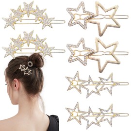 6PCS Star Hair Clips, Hollow Star Hair Clip Metal Hair Clips Rhinestone Hairpins Golden Hollow Geometric Hair Pins Hair Styling Accessories for Women Girls