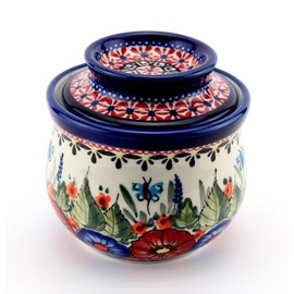 Polish Pottery Market French Butter Dish, Handcrafted Ceramic Butter Keeper by Zaklady Boleslawiec Poland, Butter Crock for Counter, French Butter Keeper with Lid