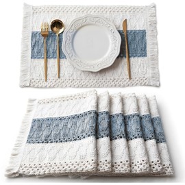 IOWHDS Manteles Individuales para Mesa, 6 Piezas Tapetes para Mesa de Comedor, 100% Algodón, Manteles Individuales Trenzados Rectángulo, Resistente al Calor, Antideslizante, Fácil de Limpiar