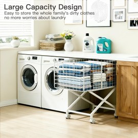 Solcasaco Rolling Laundry Basket with Wheels, 27" Elevated 80L Cart White