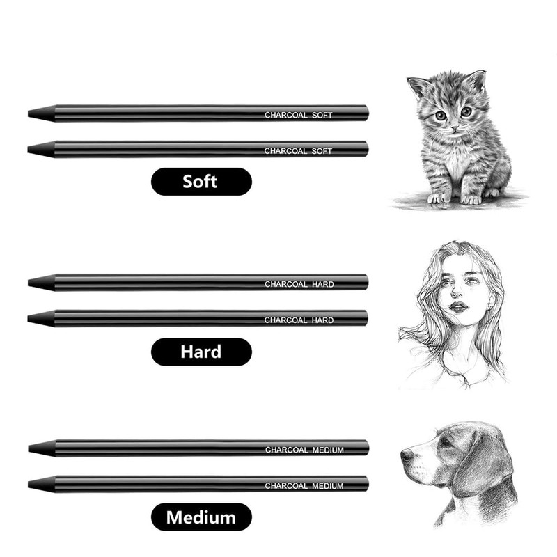 Yeenao Charcoal Pencils Set,6 Pieces Charcoal Pencils and Sticks Set
