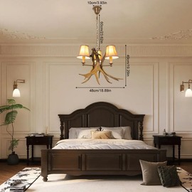 Xuthusman 18" Rustic Antler Chandelier 3 Lights, Farmhouse Chandeliers with Resin 3 Antlers and Retro Metal Wagon Wheel Vintage Style for Dining Room, Kitchen (Antique Color 18 inches in Diameter)