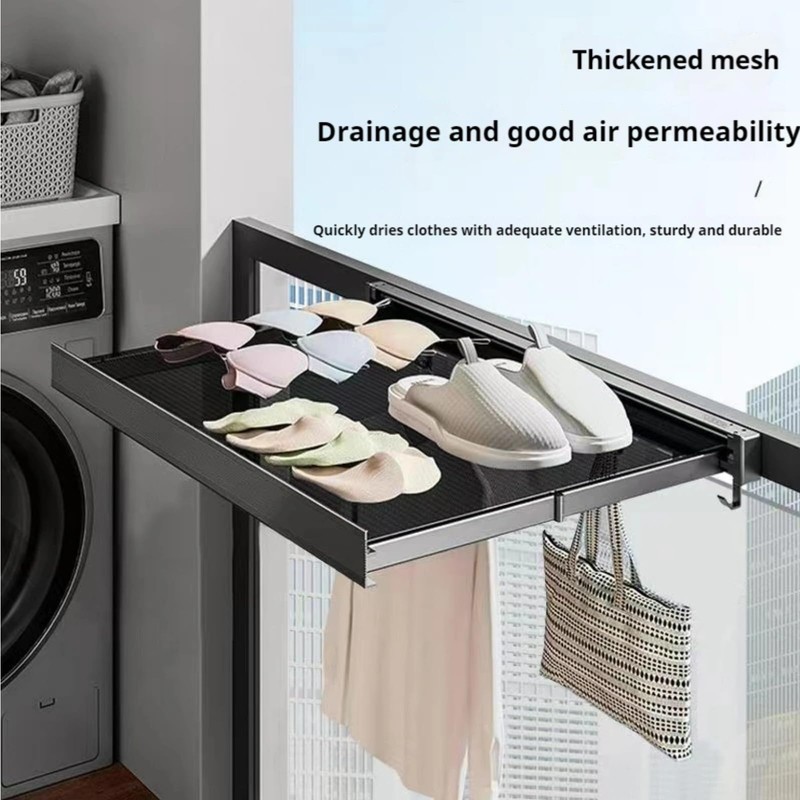 23.6in Width Retractable Clothes Drying Rack with Template, Wall Mounted