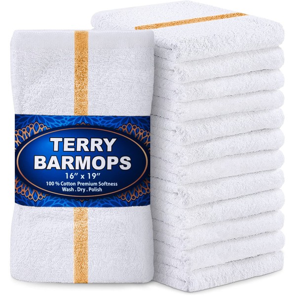 GREEN LIFESTYLE Gold Stripe Terry Kitchen Bar Mops 28 Oz-