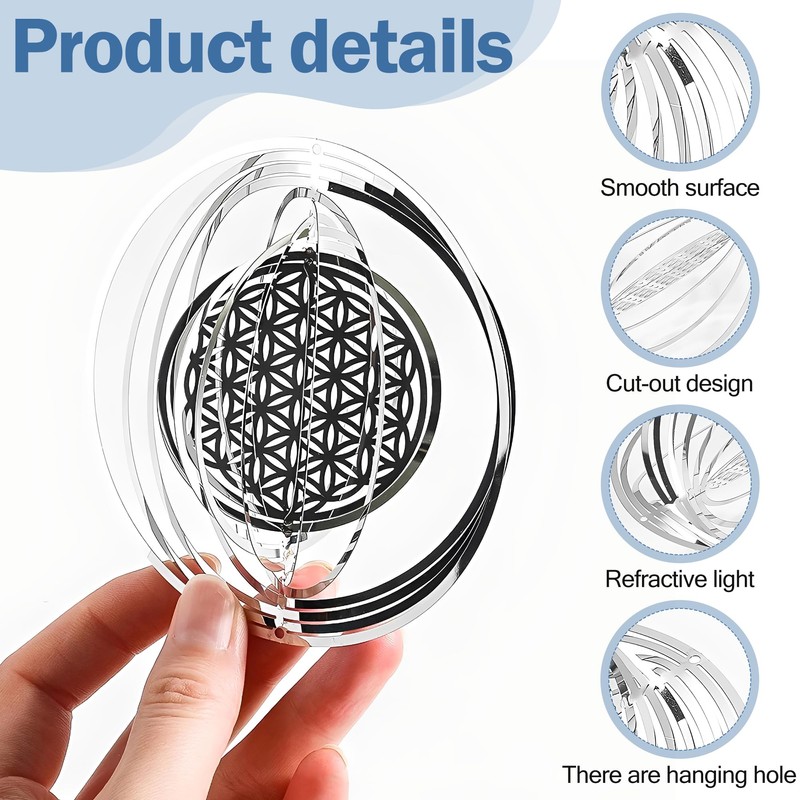 3D Rotating Wind Spinner, Hanging Garden Ornament with Spiral Design,