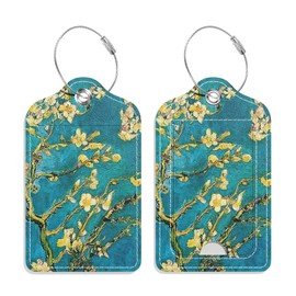 GDJEGE Luggage Tags for Suitcase, 2 Pack PU Leather Travel Cruise Luggage Tag with Privacy Flap, Name ID Label and Metal Loop for Women Men Girls Suitcase Baggage Bag Backpack Instrument, Almond Tree