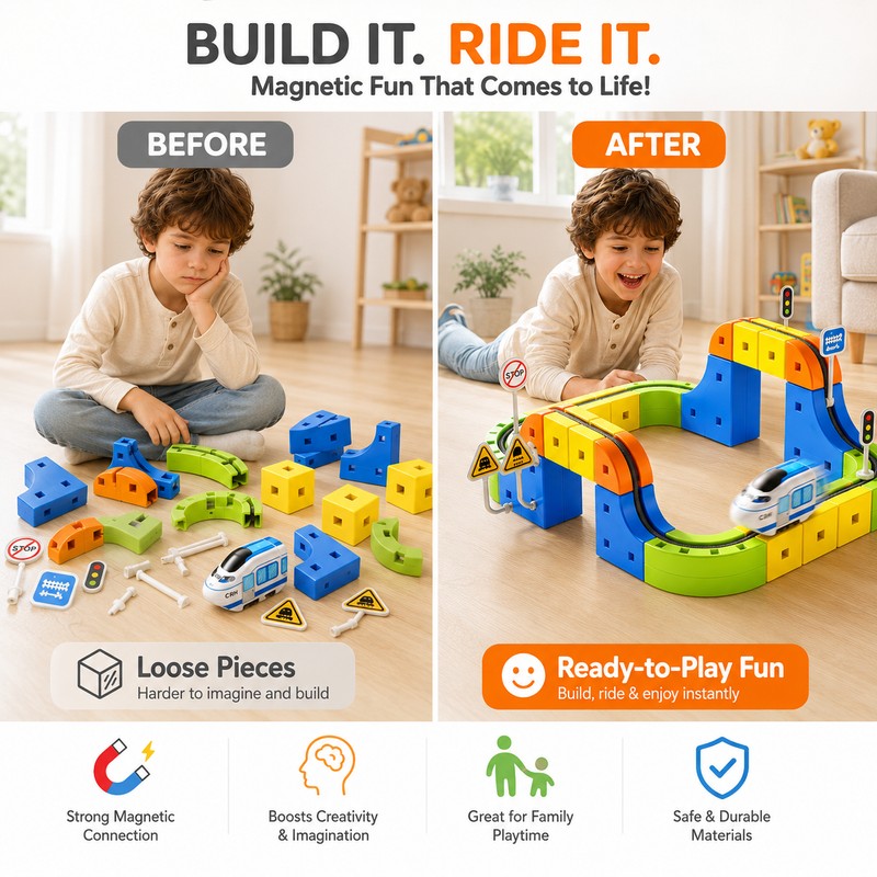 Electric Magnetic Train Track Set for Kids – Interactive Building