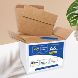 200 Pcs A6 Invitation Envelopes in Brown Kraft Peel & Seal Self-Seal 4 3/4 x 6 1/2 Square Flap Envelopes 100lb.for Wedding Shower Graduation Invitation Announcement Mailing 4 x 6 Photo Greeting Card