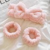 Withgift Pure Soft Microfiber Ribbon Face Washing Headband + Wristband Set Pink 3ea