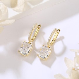 Ferkerylu Sterling Silver Diamond Earrings for Women 4CT 8 * 10mm Radiant cut Lab Simulation Diamond 5A Cubic Zirconia Hoop Earrings Jewelry Gift for Her Birthday Christmas Gold