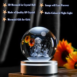 IFOLAINA Mermaid Crystal Ball Gifts for Girls Her Mermaid Lovers Birthday Christmas Decorative Globes 3D Crystal Tale Sphere Decor