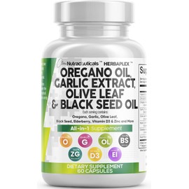 Clean Nutra Oregano Oil with Black Seed Oil Garlic Olive Leaf Extract - Oil of Oregano Capsules Immune Support Carvacrol & Thymoquinone Supplement for Women and Men + Elderberry Vitamin D3 & Zinc