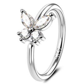 Jewseen 20G Septum Rings 925 Sterling Silver Nose Rings Butterfly Cartilage Earring CZ Daith Piercing Earrings Helix Earring, Silver