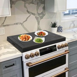 Noodle Board Stove Cover, 30 x 22 Inch Wooden Stove Top Covers for Glasstop Stove and Electric Stove, Gas Stove Burner, Wooden Serving Tray (Black)