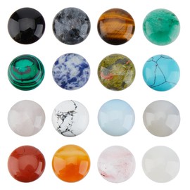 SUPERFINDINGS 16PCS Gemstone Cabochons 16 Styles Flat Round Cabochons 2cm/0.79in Crystal Quartz Stone Synthetic Stone for Earring Necklace Bracelet Jewelry Making
