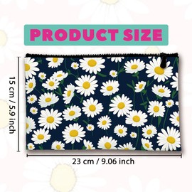 INFUNLY 4PCS Daisy Canvas Cosmetic Bags Multi-Color Canvas Makeup Bags Large Size Travel Cosmetic Inspirational Pouch with Zippers Cotton Toiletry Pouches for Bridesmaid Women Girl, Multi-color