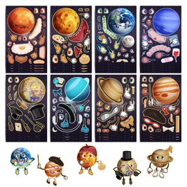 24 Sheets Space Stickers Make Your Own Planet Stickers Games, Make a face Outer Space Sticker, 8 Planets Solar System Birthday Party Favor Stickers DIY Craft Sticker