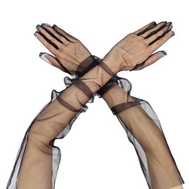 Lopsity Women Sheer Long Gloves Mesh Tulle Gloves Bridal Gloves Party Wedding Dance Opera Glove (black)