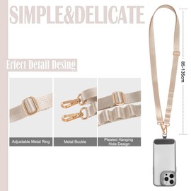 Coiwxmoi Handykette Universal Verstellbar Handyband zum Umhängen,Multifunktional Lanyard,Kompatibel mit jedem Handy und Smartphone,Handy Kette Umhängenband mit Kordel-Beige