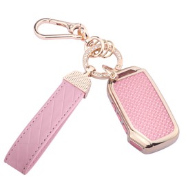 Seedwee for Kia key fob cover, Soft TPU Keys Protector Bling Key Fob Keychain for Kia K4 K5 Cerato Ceed Forte NIRO Sorento Seltos Sportage Soul Telluride, Gold Pink
