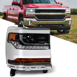 FIONE HID/Xenon Headlight Assembly Compatible with Chevy Silverado 1500 2016-2018/2019 Silverado 1500 LD Chrome Housing Headlamp Right Passenger Side 84388631 GM2503451