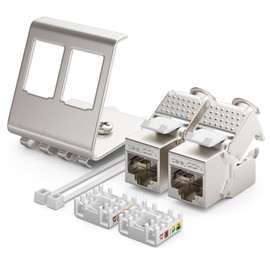 deleyCON 16x CAT6a Keystone Jack Module with 8x 2-Port DIN Rail Adapter as Set Metal STP Shielding RJ45 Socket 10 Gbps Network Snap-in Mounting for 35 mm DIN Rails