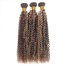 Hxxcoup Sew-in Bundles Real Hair Wefts for Sewing Human Hair Bundles Curly Wave P427 Highlight Blonde Double Weft Extensions 26 28 30 Inch with Minimal Smell Minimal Tangle, 100 g/pc for Women