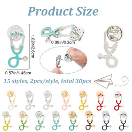 craspire Pack of 30 Stethoscope Brooch Pins 15 Styles Stethoscope Enamel Lapel Pins, Medical Enamel Lapel Pins, Clothing, Bags, Decoration, Brooch